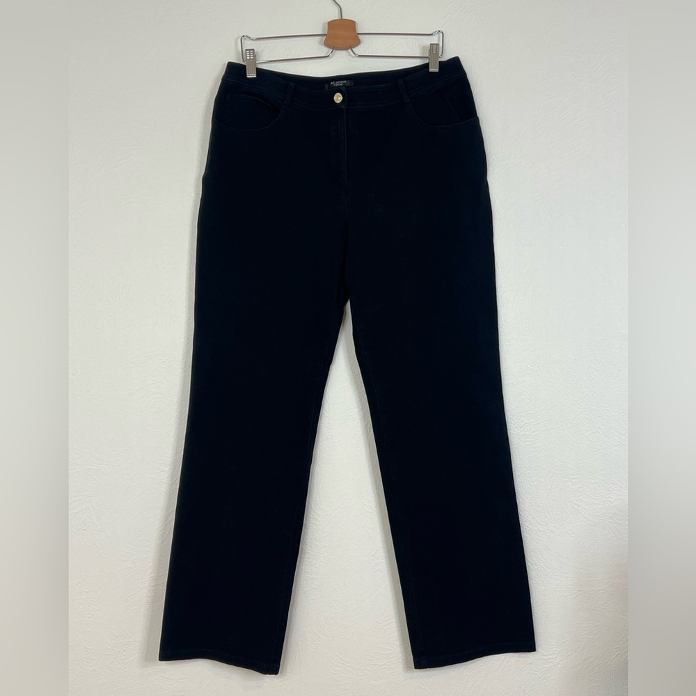 St John Caviar Knit Pants Straight Leg Stretch Comfort Waist Fit Size 12